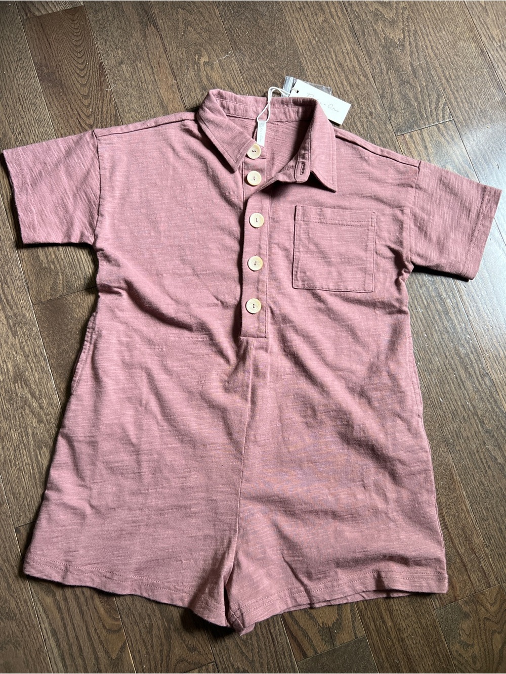 Rylee + Cru Mauve Pink Button-Front Short Romper kids 6/7